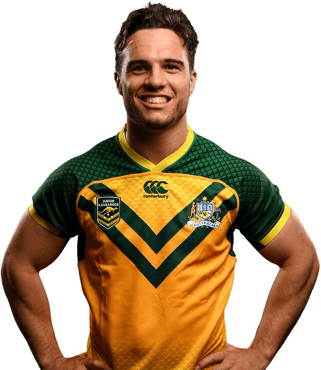 Brodie Croft in a green and gold Junior Kangaroos representative jersey